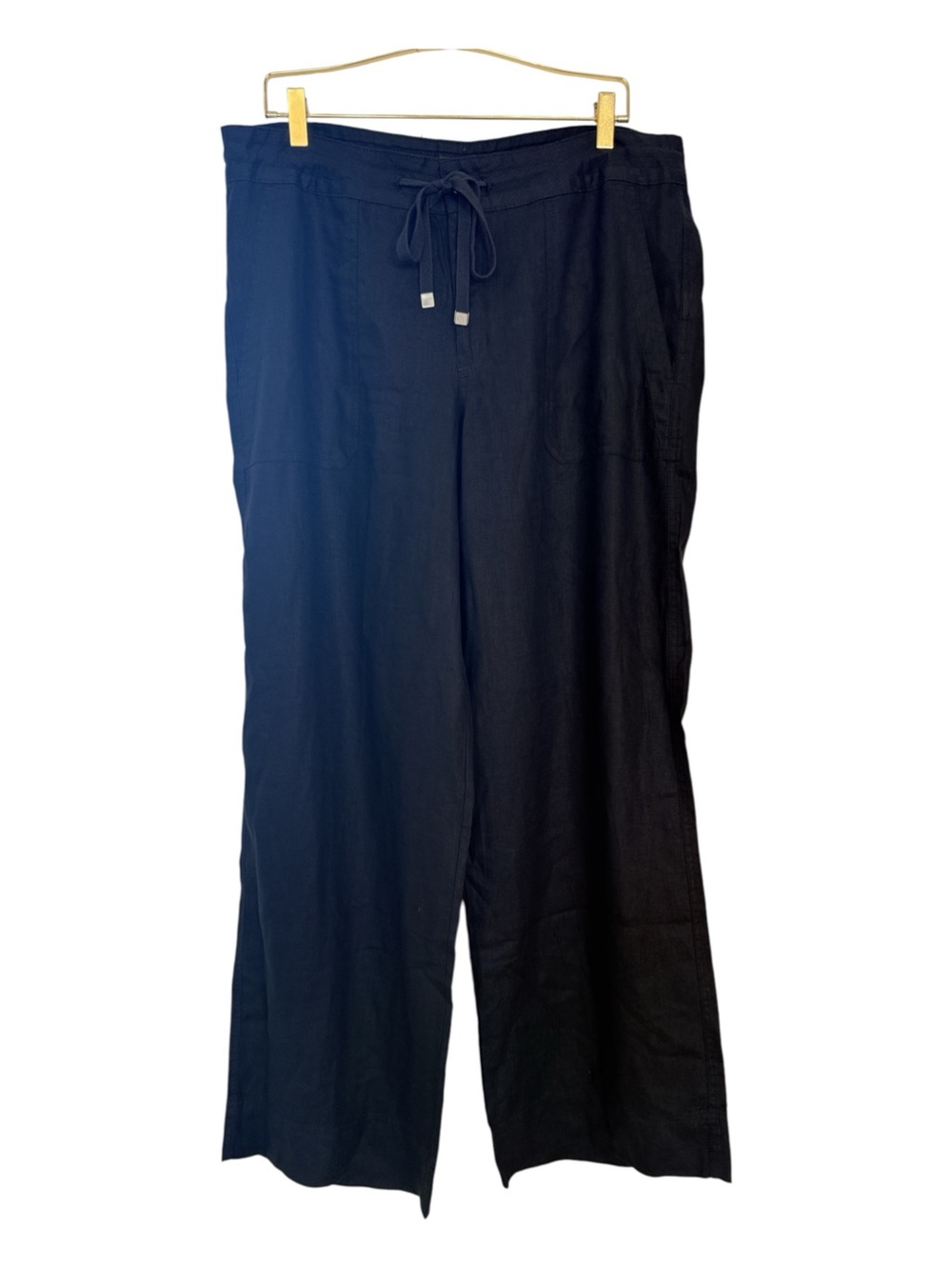 Lauren Ralph Lauren Black Wide Leg Linen Pants Drawstring Women's Size 12